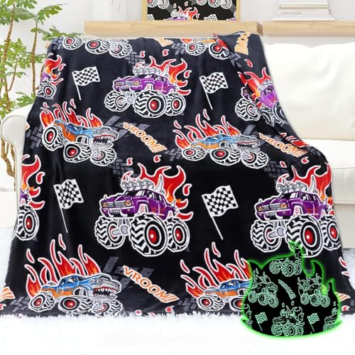 AISDE Glow in The Dark Truck Toys Blanket for Boys Kids Construction Truck Excavator Tractor Toys Gifts for Boys Toddler Blanket for Bed Couch Bedroom Decor Christmas Birthday Gifts 40x60