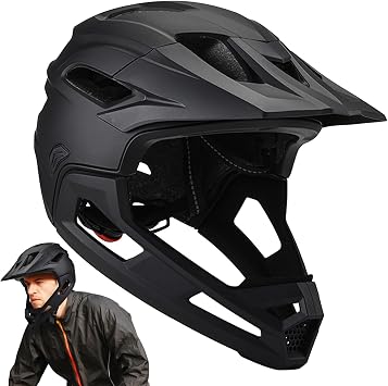 Mountain Bike Helmet, Lightweight Shock-Proof Full Face Helmet With Detachable Chin Holder, Breathable Road Sports Motorbike Helmets,Adjustable Mens Bike Helmets Cycling Mountain & Road Bike
