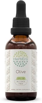 HerbEra Olive B60 Alcohol-Free Herbal Extract Tincture, Concentrated Liquid Drops Natural Olive Olea europaea Dried Leaf 2 fl oz