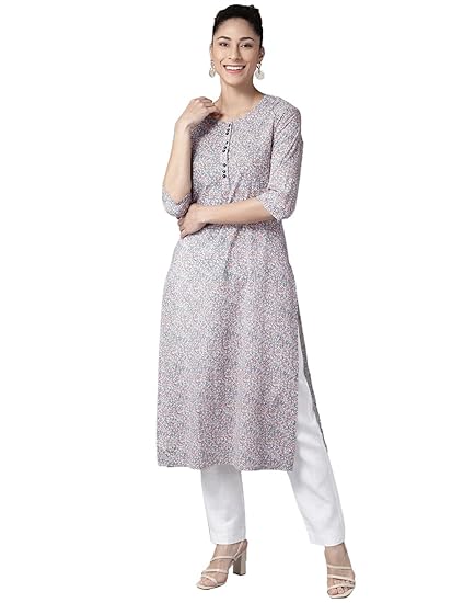 Amazon Brand - Anarva Women's Viscose Rayon Regular Knee Length Kurta | Marble Print Kurta (AMKUR0001_Parent)