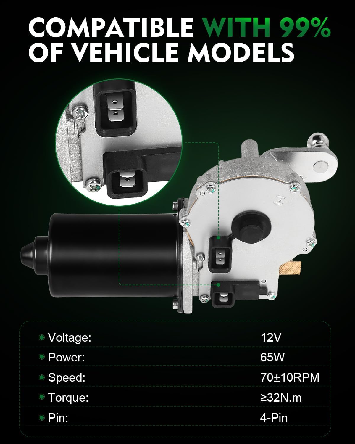 4673013AA Front Windshield Wiper Motor Fit for:-Dodge Caravan, Grand Caravan for:-Chrysler Town & Country for:-Plymouth Grand Voyager 1997 1998 3.0L 3.3L 3.8L 2.4L 4-Pin OE# 403001, 85-3001