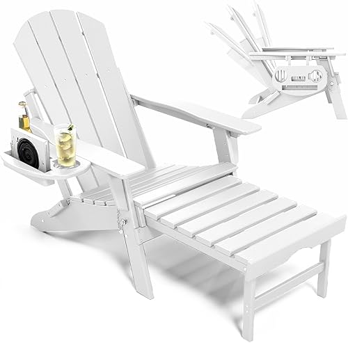 Miniatura 51 de Silla Adirondack ajustable con reposapiés retráctil, juego de 2, silla Adirondack plegable de HDPE con portavasos, silla para fogatas al aire libre