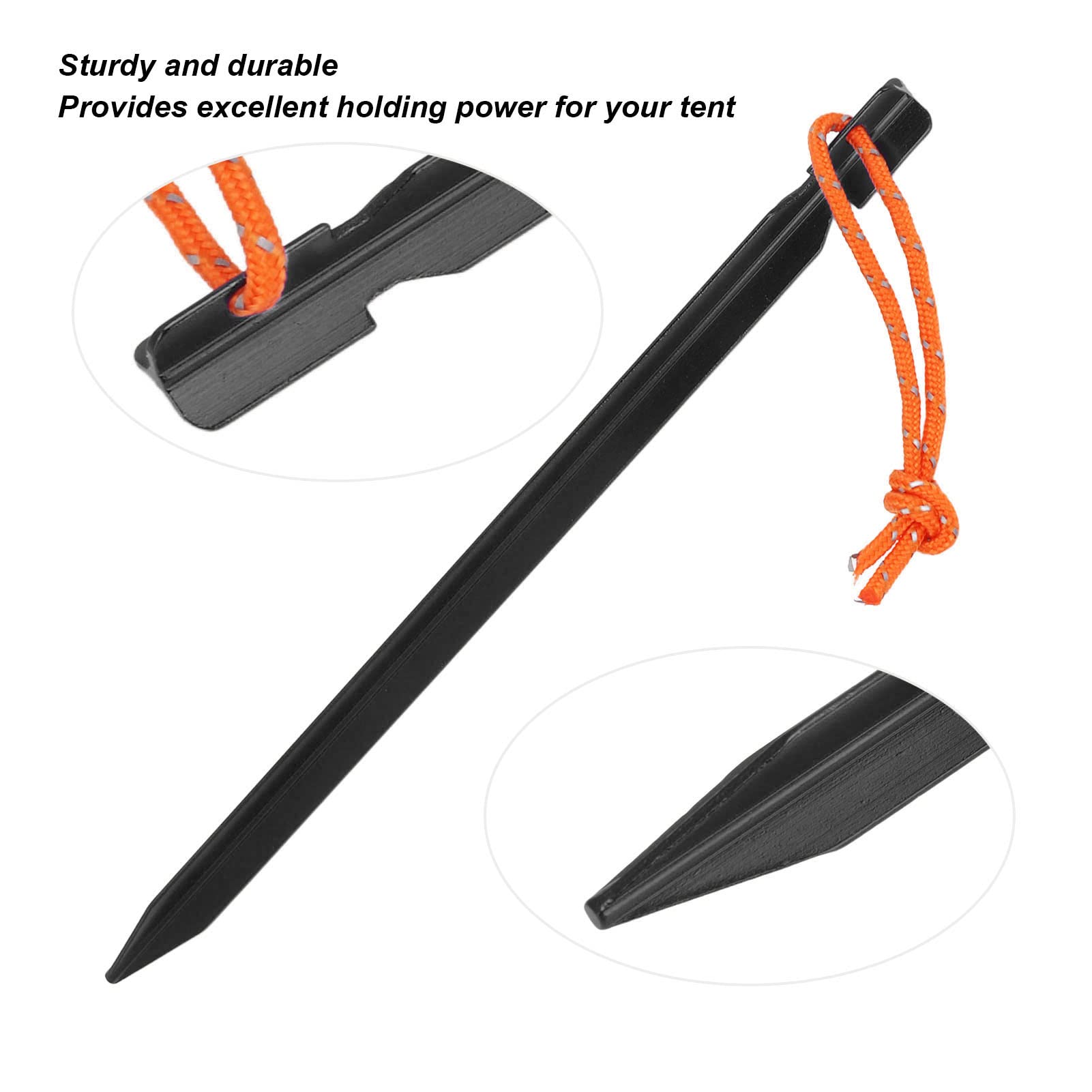 KANASI Picchetti per tenda, robusti picchetti in alluminio a forma di V da 23 cm con corde per fissare tenda e tettoia da campeggio all'aperto. (Nera)