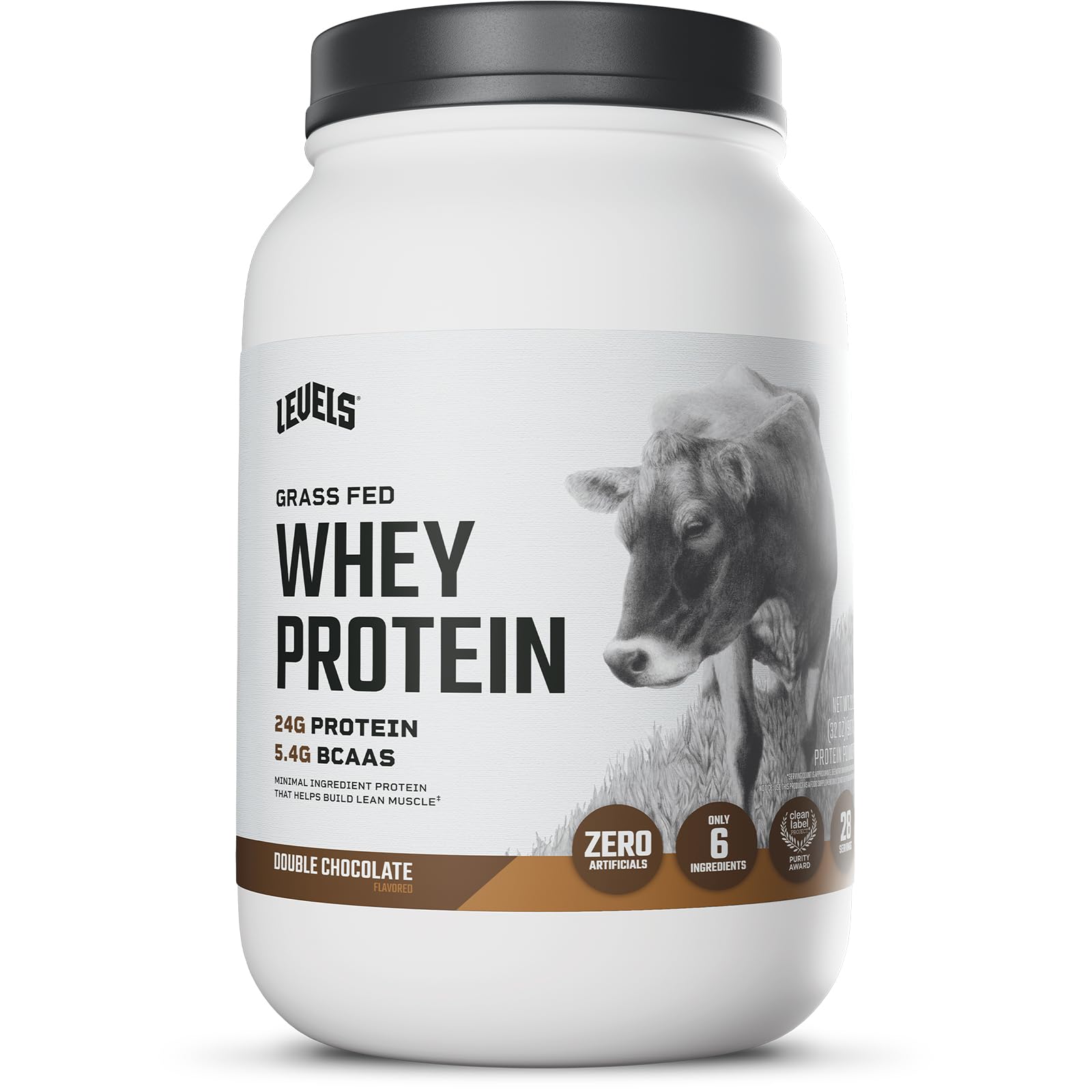 Levels Grass Fed Whey Protein Powder, No Artificials, 24G of Protein, Double Chocolate, 2LB
