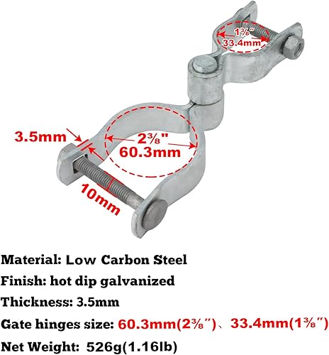 Miniatura 8 de GBGS 4 pares de bisagras de poste de puerta de corral de ganado para riel de puerta de 1-38 pulgadas. Bisagra de valla de enlace de cadena macho y
