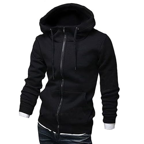 ZUEVI Men's Hoodies Casual Striped Drawstring Hooded And Zipper Closure