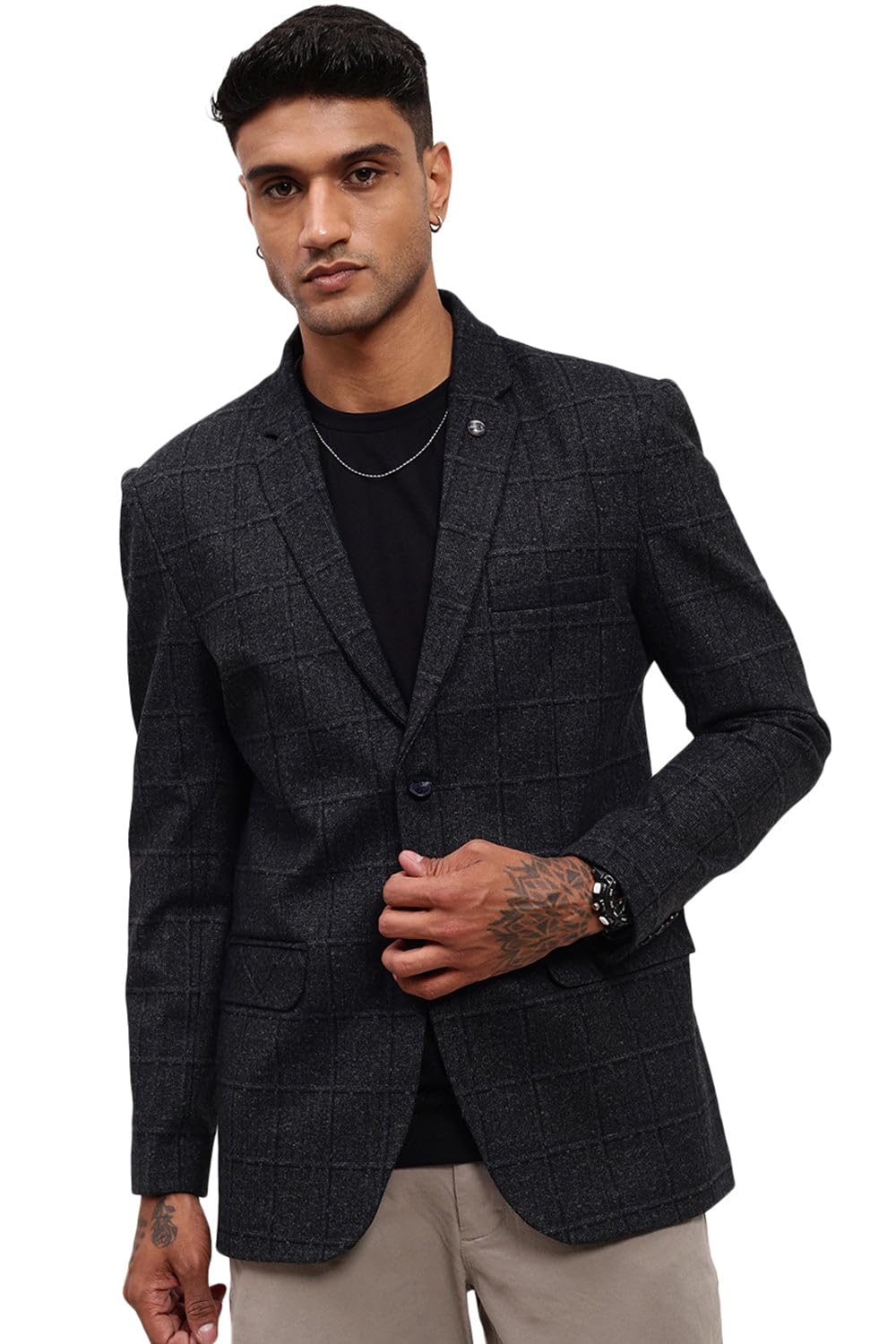 showoffff Men Check Print Single Breasted Casual Blazer | Notched Lapel Full Sleeves Cotton Blazer for Mens | Slim Fit Regular Length Blazer for Men's-picture-42