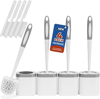 Holaloha 4 Pack Toilet Brush and Holder Set - 360° Clean with Silicone Grip & Crevice Brushes, White Bathroom Scrubber