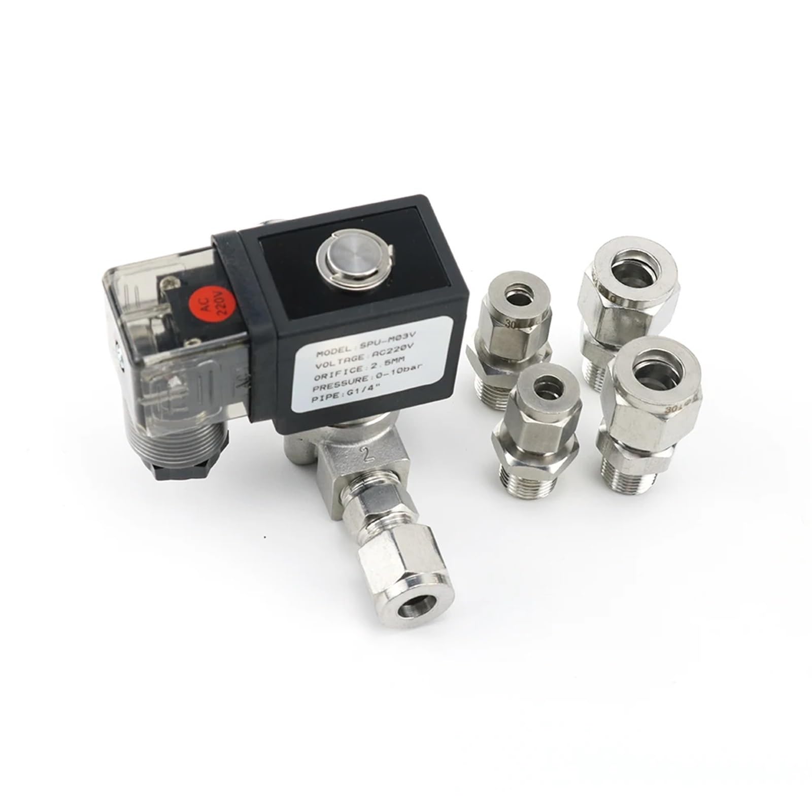 G 1/4" DN8 VX2120-08-SS-NC normalnie zamknięty zawór elektromagnetyczny ze stali nierdzewnej z uszczelką z gumy silikonowej Złączki do węży 220 VAC 12 VDC (z zaciskiem 2 sztuk, 12 VDC)