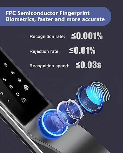 Miniatura 7 de Cerradura de puerta de reconocimiento facial 3D con cuerpo de cerradura, cerradura inteligente de video con cámara y timbre, cerradura de entrada