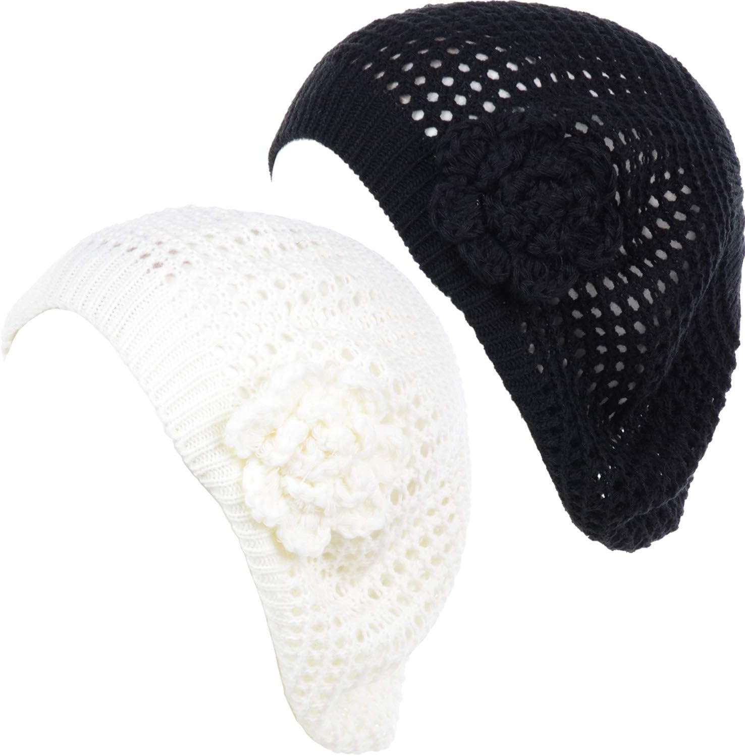 BYOS Women’s Chic Cutout Open Net Knit Lightweight Slouchy Crochet Beret Hat