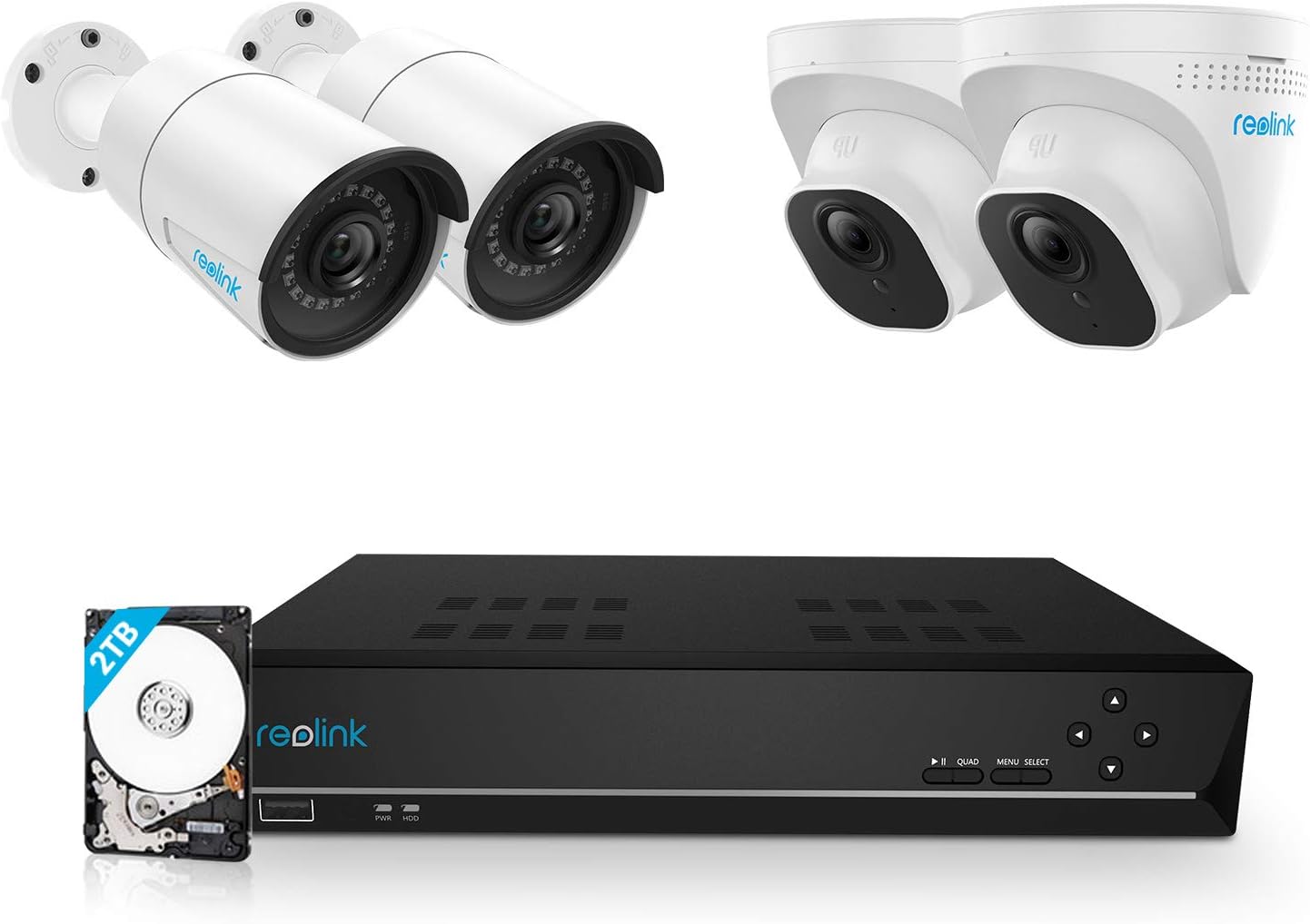 Reolink 5MP PoE Security Camera System, 8CH 4K NVR with 2TB HDD, 4pcs Super HD Wired Outdoor PoE CCTV Cameras, 24/7 Continuous Recording Waterproof Night Vision Audio Remote Access, RLK8-520B2D2-5MP
