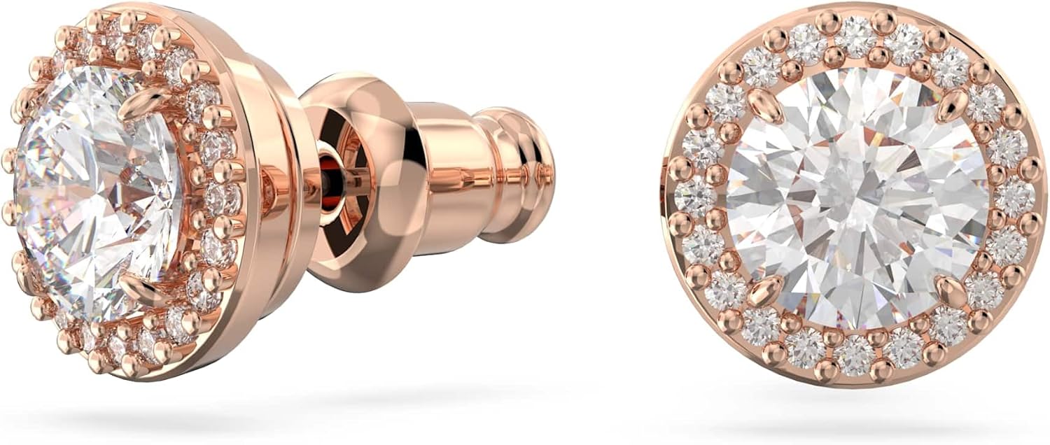 Swarovski Una Angelic stud earrings, Round cut, Pavé, White, Rose gold-tone Finish