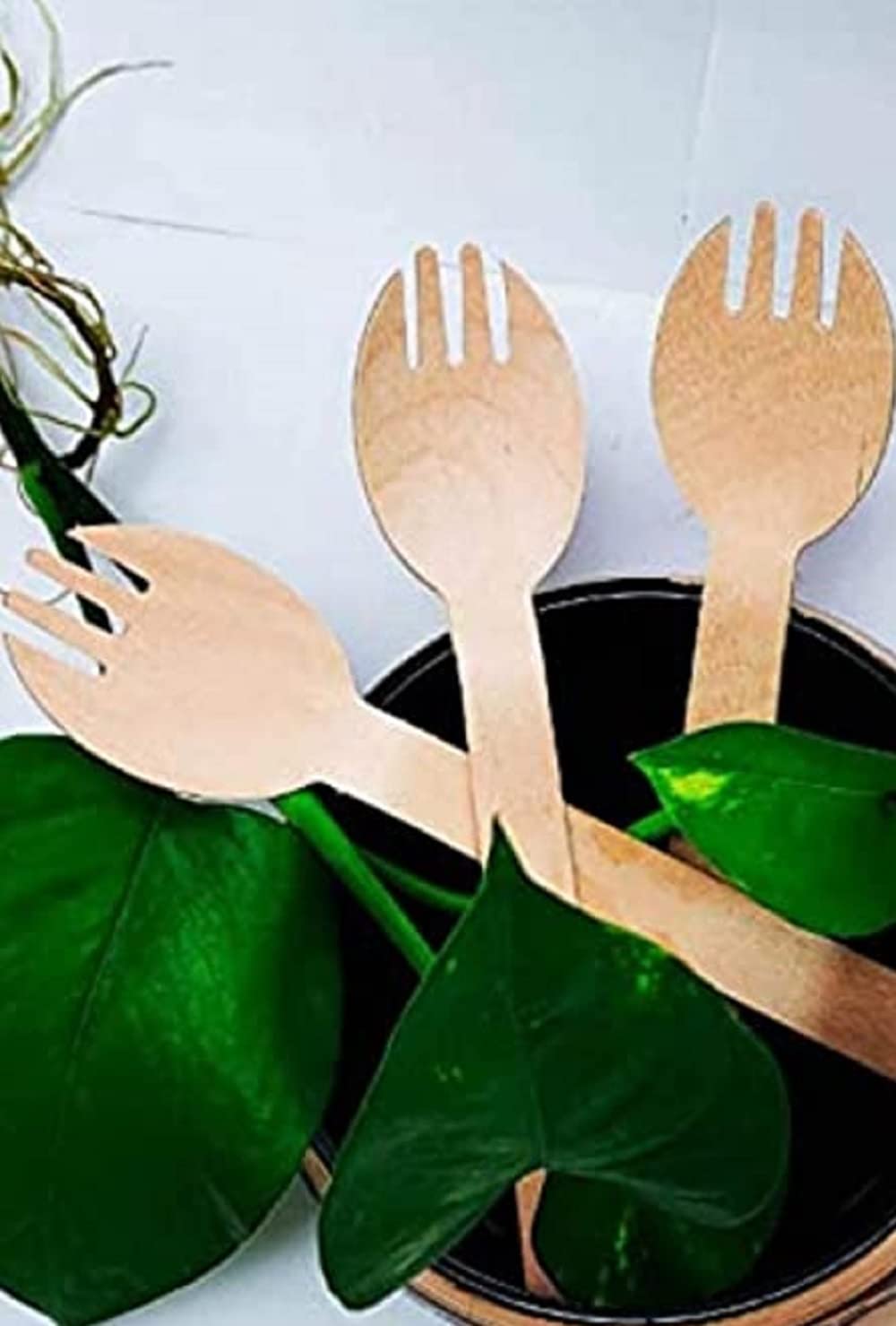 V4L Wooden Disposable Spork 2 in 1 (Spoon + Fork) Mini Wooden Cutlery Set, 16 CM 100 Spoon - Image 5 thumbnail