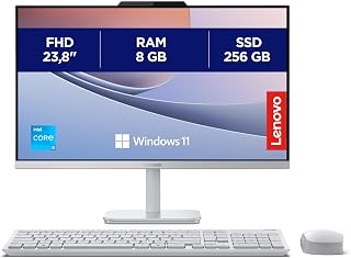 Lenovo A100 All-In-One, Display 24" FHD, Intel N100, 256GB SSD, RAM 8GB, 2Wx2 Audio Speakers, WiFi 6, Windows 11 Home, Tastiera + Mouse Wireless - Cloud Grey