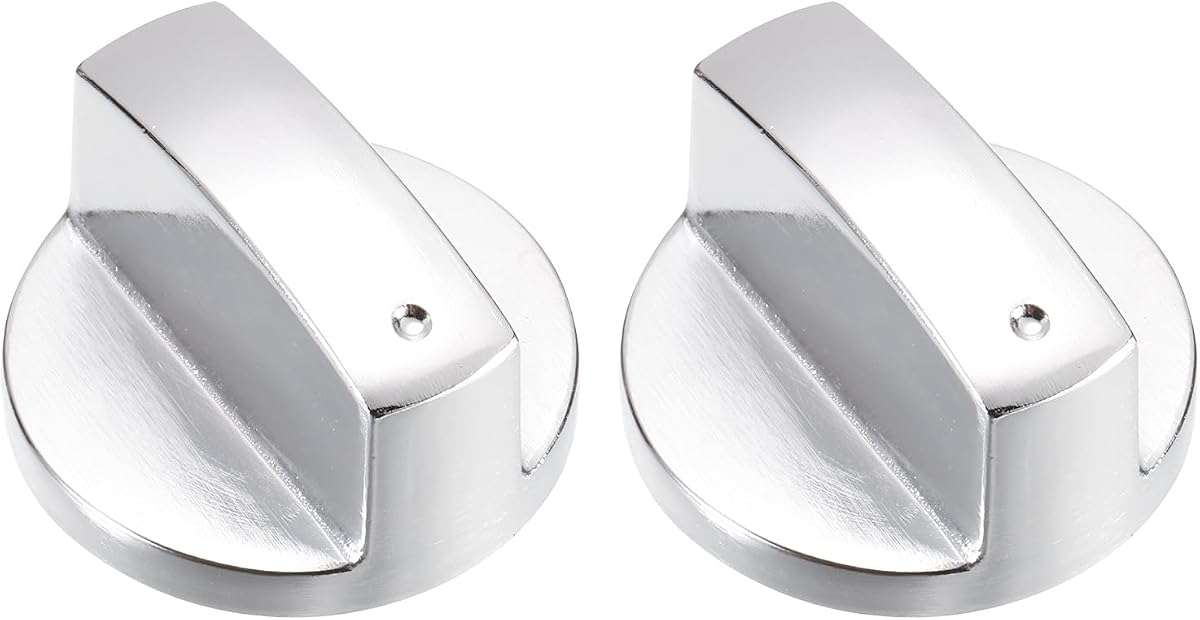 uxcell - Perilla universal para estufa de gas, 2 unidades, 0.236 in, ángulo: 0°, interruptor de superficie de metal duradero para cocina, estufa de gas y varios hornos (tono plateado)