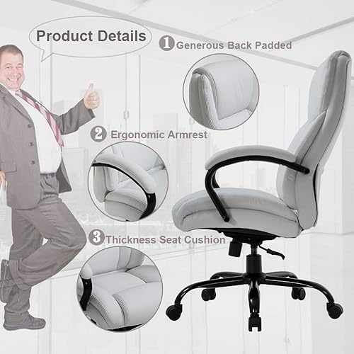 Miniatura 5 de Silla de oficina de 500 libras de asiento ancho, silla de escritorio ergonómica de piel sintética, silla ejecutiva de respaldo alto con soporte