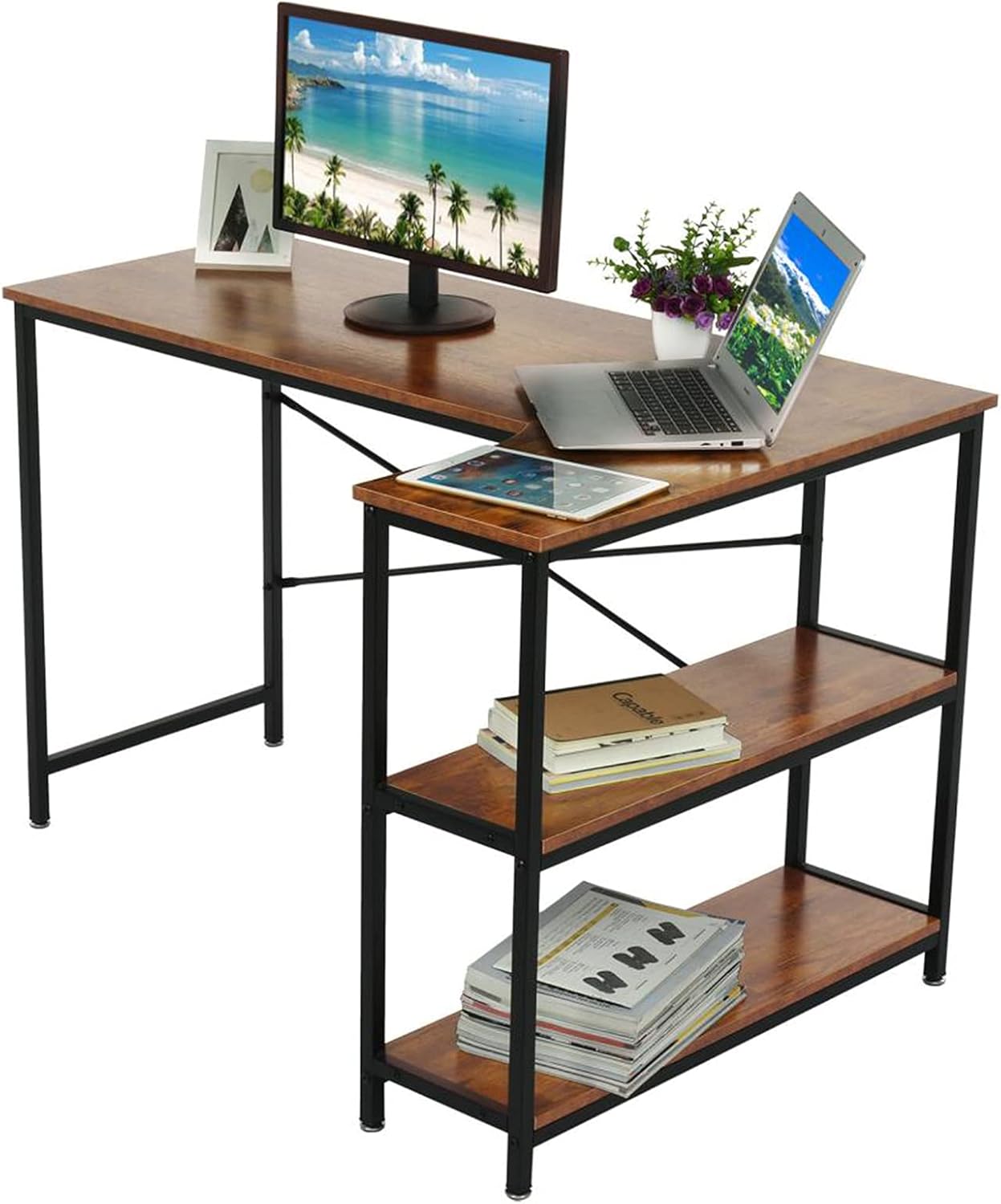 Floenr LShaped Corner Desk, Home Office Desk, Laptop