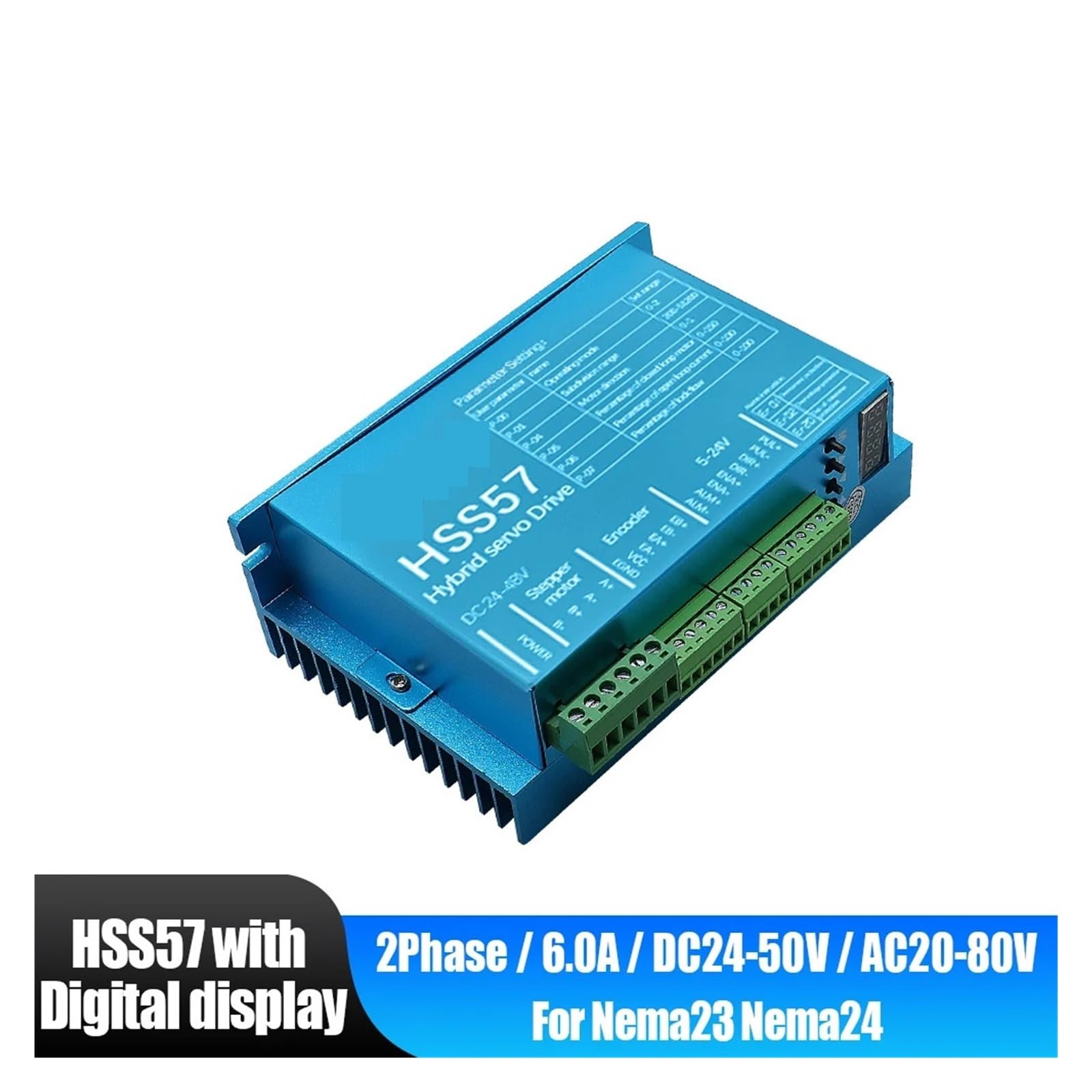 Sterownik serwomechanizmu hybrydowego HSS57 z wyświetlaczem cyfrowym AC20-80V lub DC 24-50V 0-200kHz 6,0A do sterownika CNC silnika Nema23 Nema24 z zamkniętą pętlą Lucky