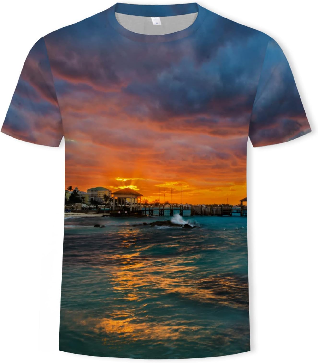 T-Shirt Men'S Round Neck Casual Short Sleeve 3D Digital Printing Men'S Clothing,sunset scenery