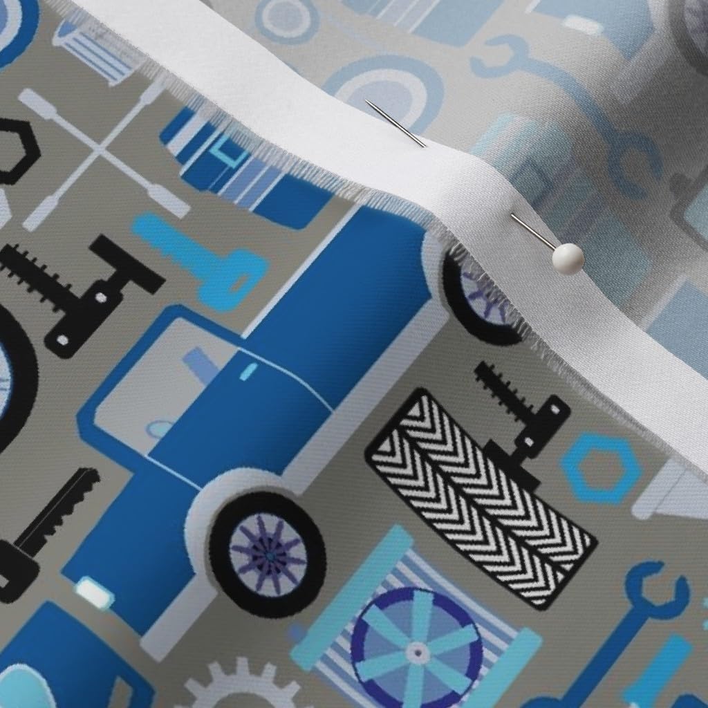 Spoonflower Fabric - Car Tools Medium Truck Blue Tones Box Printed on Organic Cotton Sateen Fabric by The Yard - Sewing Quilting Apparel Home Decor