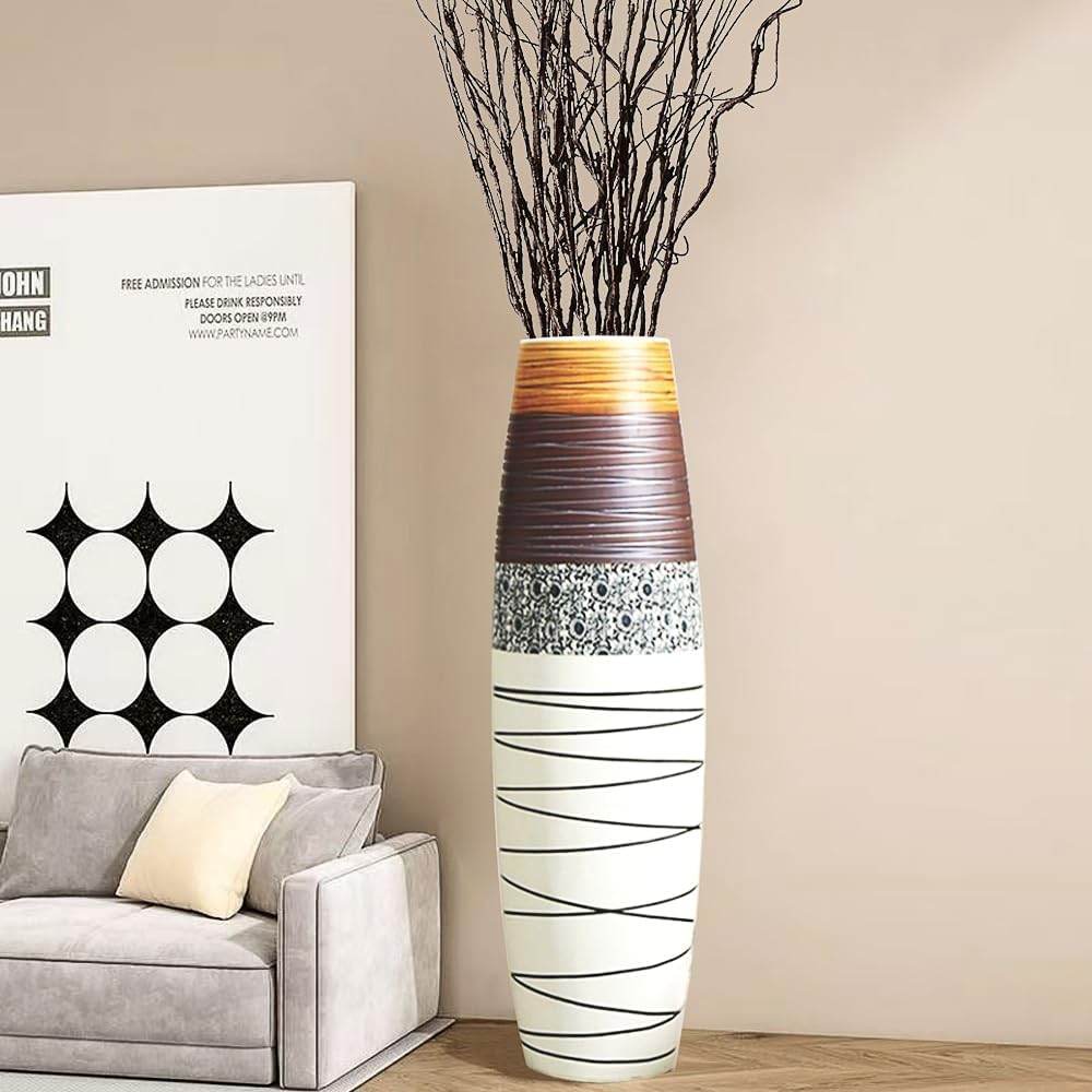 Tall Floor Vase 32 inches, Handmade Large Ceramic Rustic Vases for Home Decor Living Room, Boho Textured Decorative Vases Wide Mouth Opening Corner Vase for Pampas Grass - Image 2