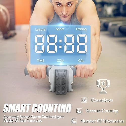 Miniatura 5 de Rueda de rodillo abdominal, máquina de rodillos abdominales con pantalla LCD inteligente, rueda abdominal plegable para entrenamiento de fuerza