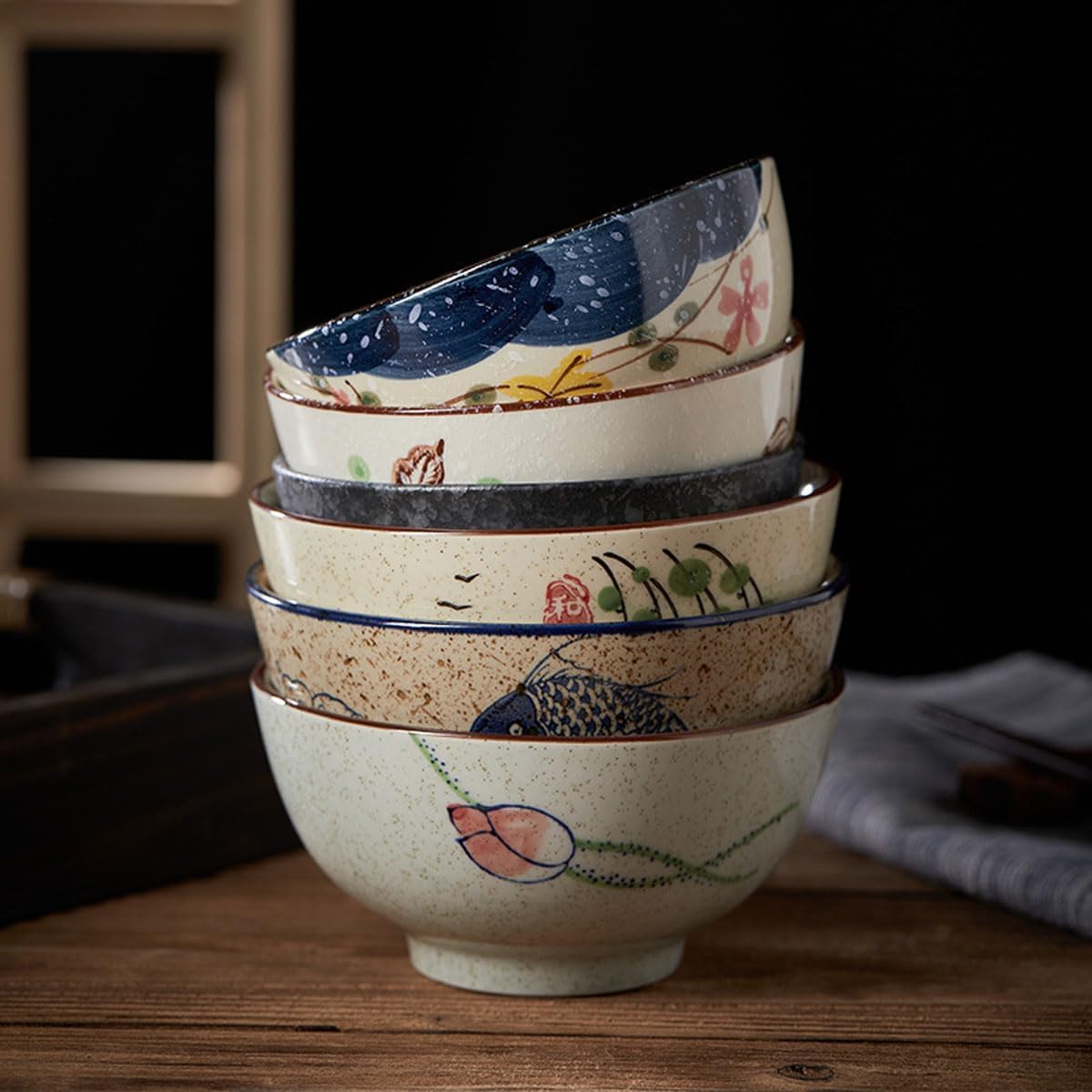 Cereal Bowls Set of 6，10 Oz Ceramic Soup Bowls,4.5 inch Color Kitchen Bowl for Cereal, Salad, Soup, Dessert, or Snacks (6-piece set)