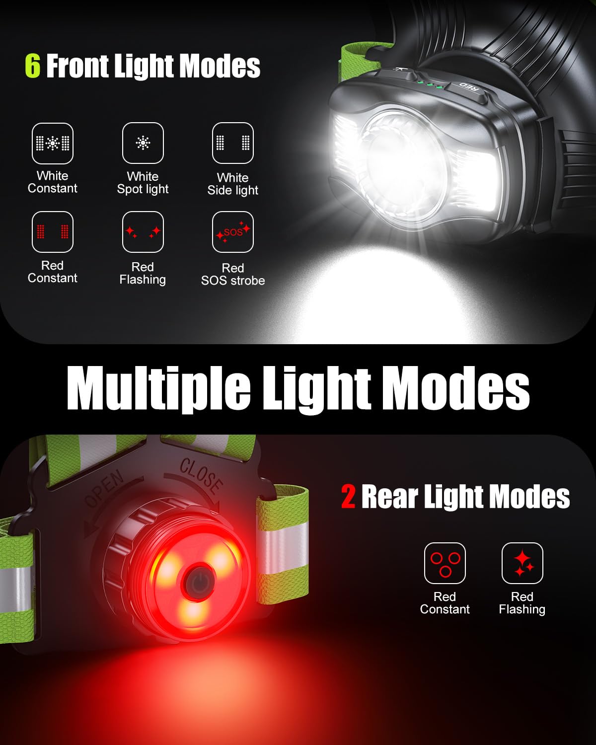 Luces de correr para corredores, luz de correr de 500 lúmenes con luz de alerta roja trasera, haz ajustable de 45° e impermeable IPX4, chaleco reflectante recargable para caminar/ciclismo