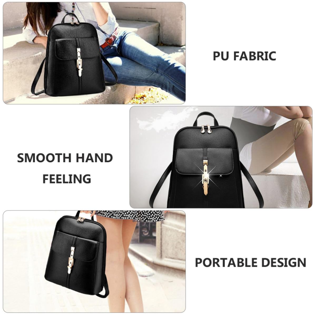 Artibetter Mochila de Mujer, Bolso Mochila Casual de PU Negro, Correa Ajustable al Hombro, Portátil, para Estudiantes y Mujeres, Cierre Suave