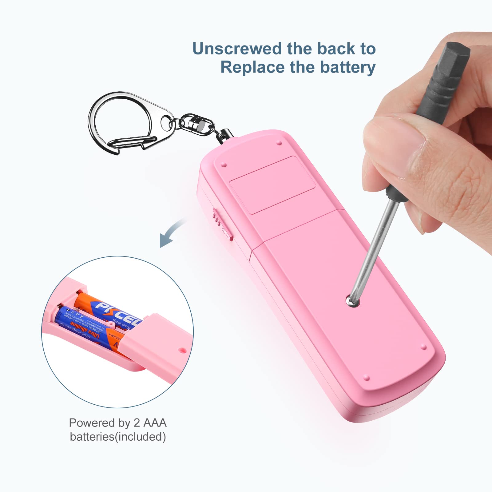 Lot de 4 alarmes personnelles avec alarme personnelle - Accessoires de porte-clés de sécurité pour femme, ensemble de porte-clés d'autodéfense avec alarme personnelle, rose