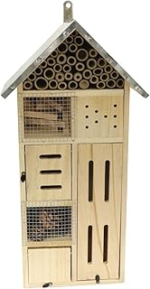 50 cm Insektenhotel Turm XXL Natur/Metall-Dach Nistkasten Insektenhaus aus Holz für Bienen, Schmetterlinge, Käfer & andere Tiere