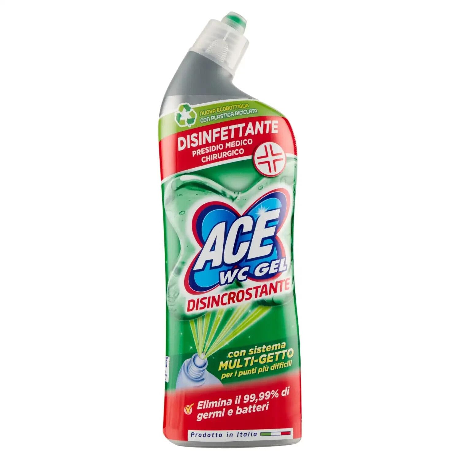 12x ACE Wc Gel Disincrostante,detergente per WC con sistema multigetto,700ml +1x Gingerino Recoaro Aperitivo Italiano 10cl IN OMAGGIO