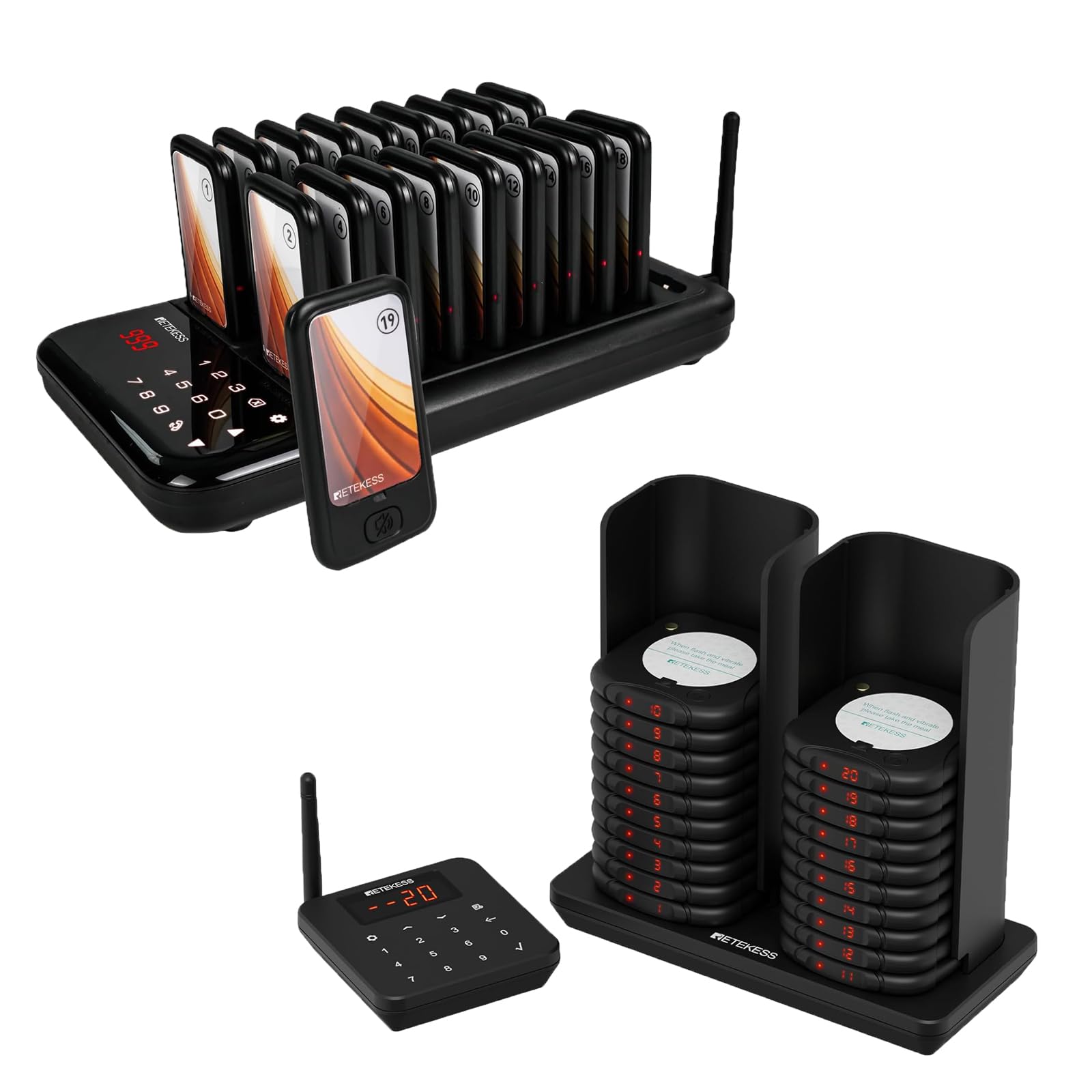 Retekess TD173 Restaurant Pager System Bundle with Retekess TD186 Restaurant Pager System, Buzzers for Restaurant,Turnff The Beep for Court, Hotels, Churches