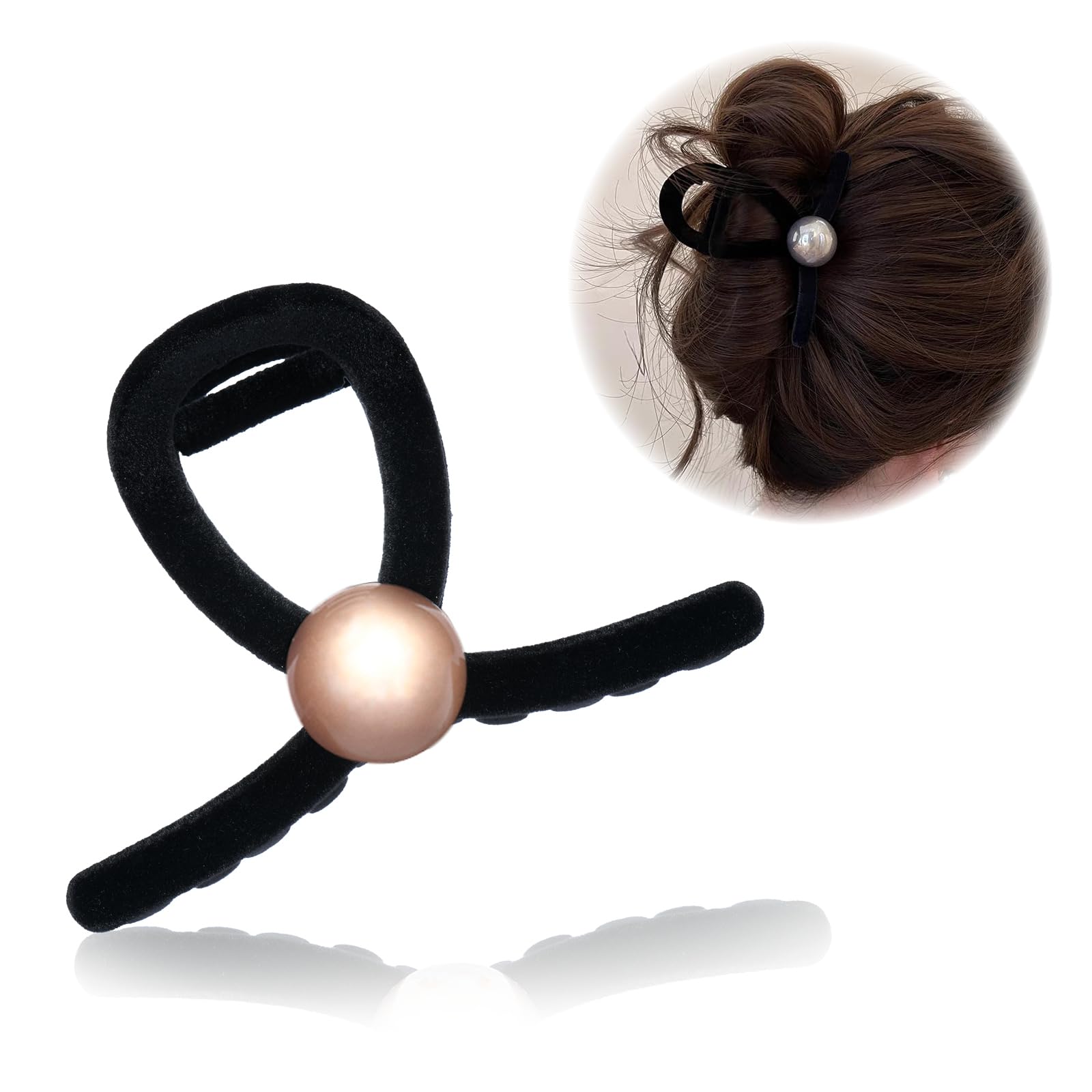 Sluxa Small Claw clips for thin hair, Pearl Black hair clips, Luxury velvet small hair clips claws, Stylish tools.8cm length.#7