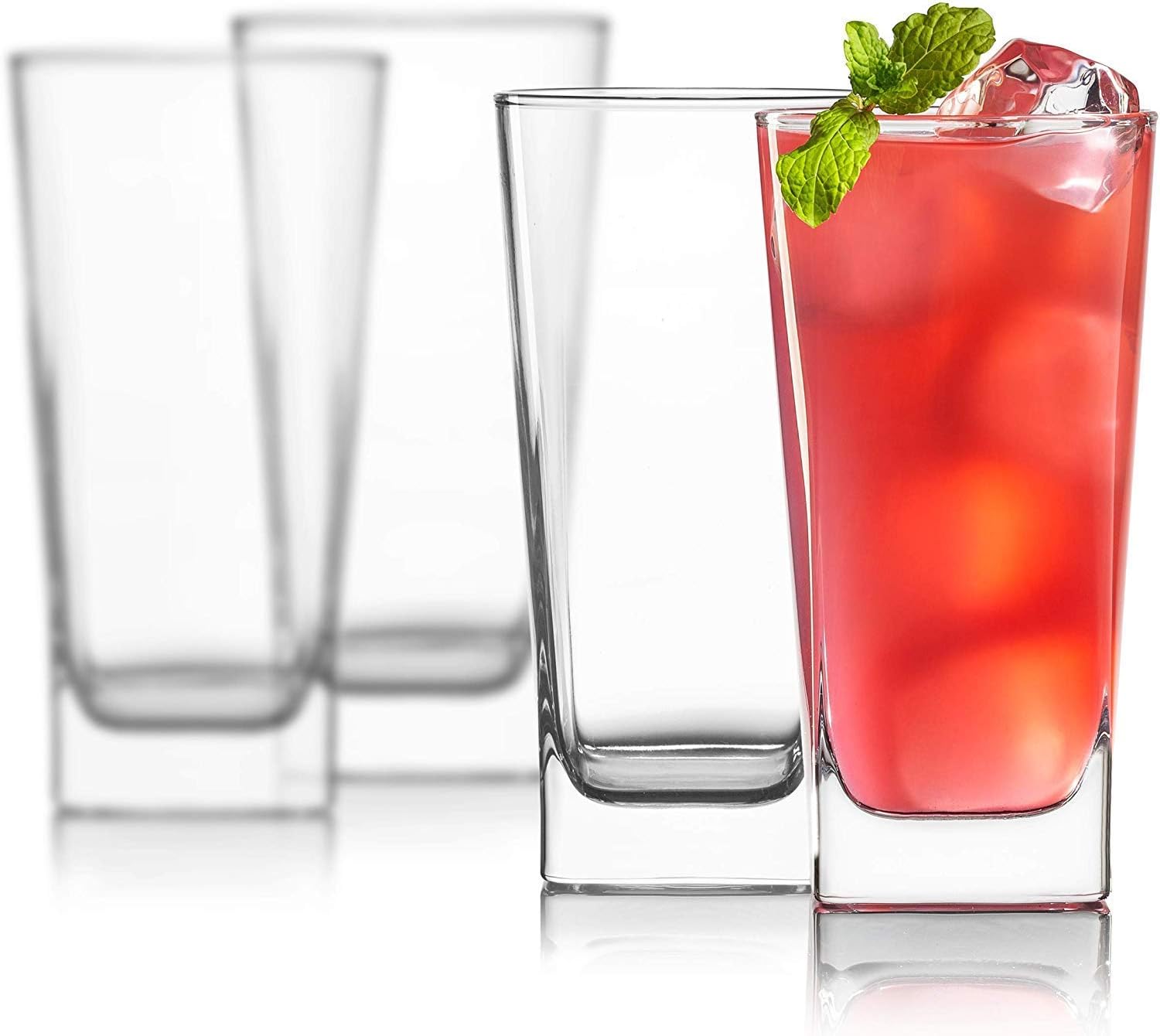 WQR Highball Glasses for Water, Juice, Beer, Wine, and Cocktails, Drinking Glasses, Clear Heavy Base Glass, Beverage Cup, Clear, 300 ML,Glassware set of (12)