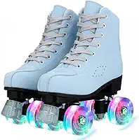 Gets Patins para mulheres e homens, 4 rodas que iluminam o patins para ambientes internos e externos, couro sintético de cano alto para iniciantes, patins de duas fileiras unissex