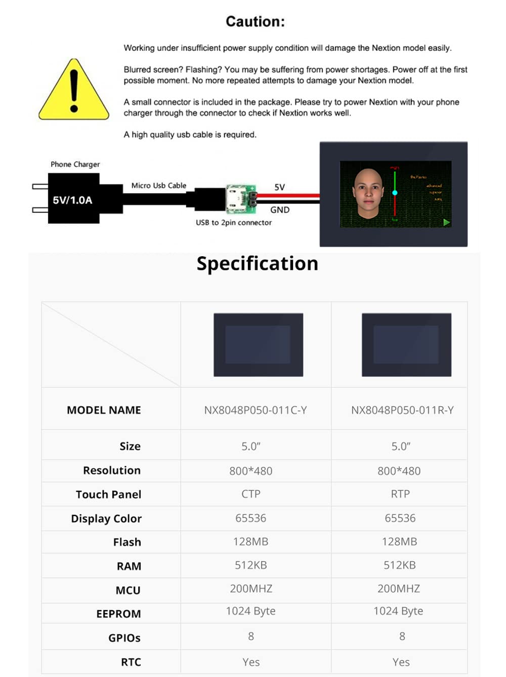 Nextion inteligente pantalla 5" pulgadas NX8048P050-011C-Y táctil capacitiva 800x480 Serial HMI LCD-TFT módulo con carcasa Soporte de audio y video