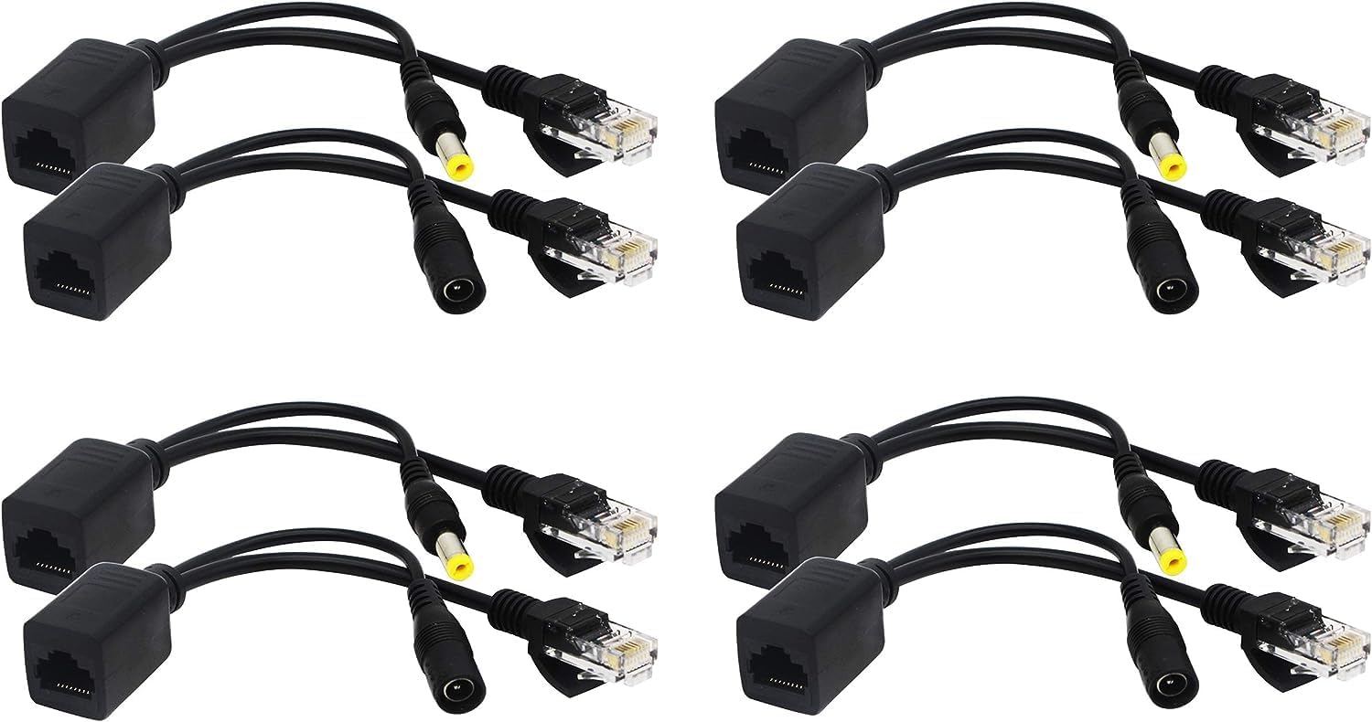 - Passive PoE Injector and PoE Splitter Kit with RJ45 Ethernet and Power via DC 5.5x2.1 mm F/M Adaptor Connector（Black 4 Pairs