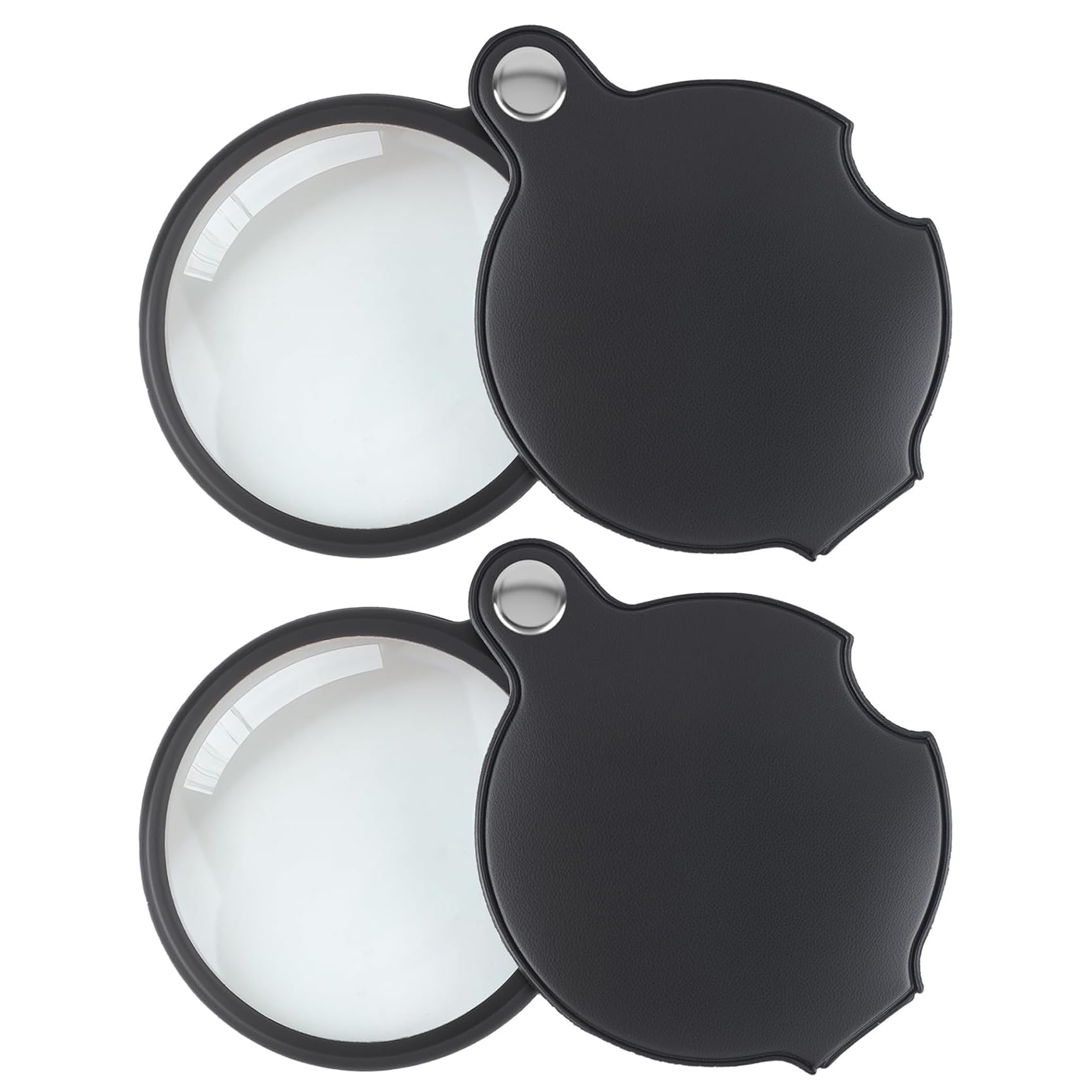 SANTUO 3x 5x Portable Folding Magnifying Glass 60mm, Magnifier with Leather Case for Reading Jewelry Inspection Hobbies and Crafts 2pcs