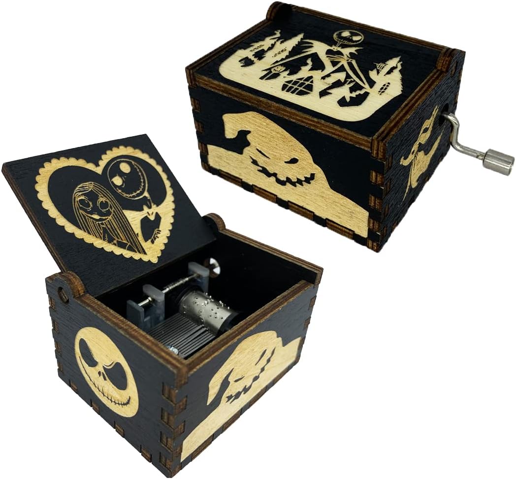 Youtang Halloween Christmas Hand Crank Music Box Carved Wood Musical Gift for Birthday,Valentine's Day,Mother's Day,Play This is Halloween