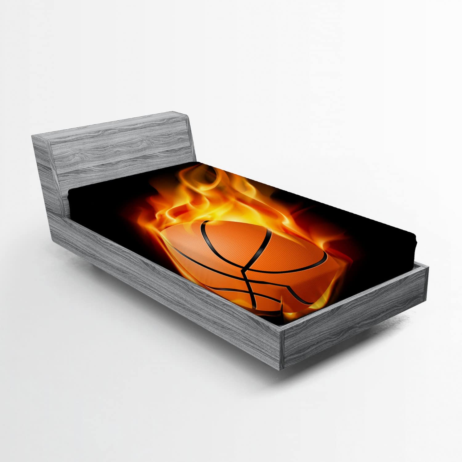 Ambesonne Sports 2 Pack Fitted Sheet, Basketball Shoot Art, Bed Cover All-Round Elastic Deep Pockets 2 Pieces, Package Contains 2 Twin XL Size Fitted Sheets, Orange Black