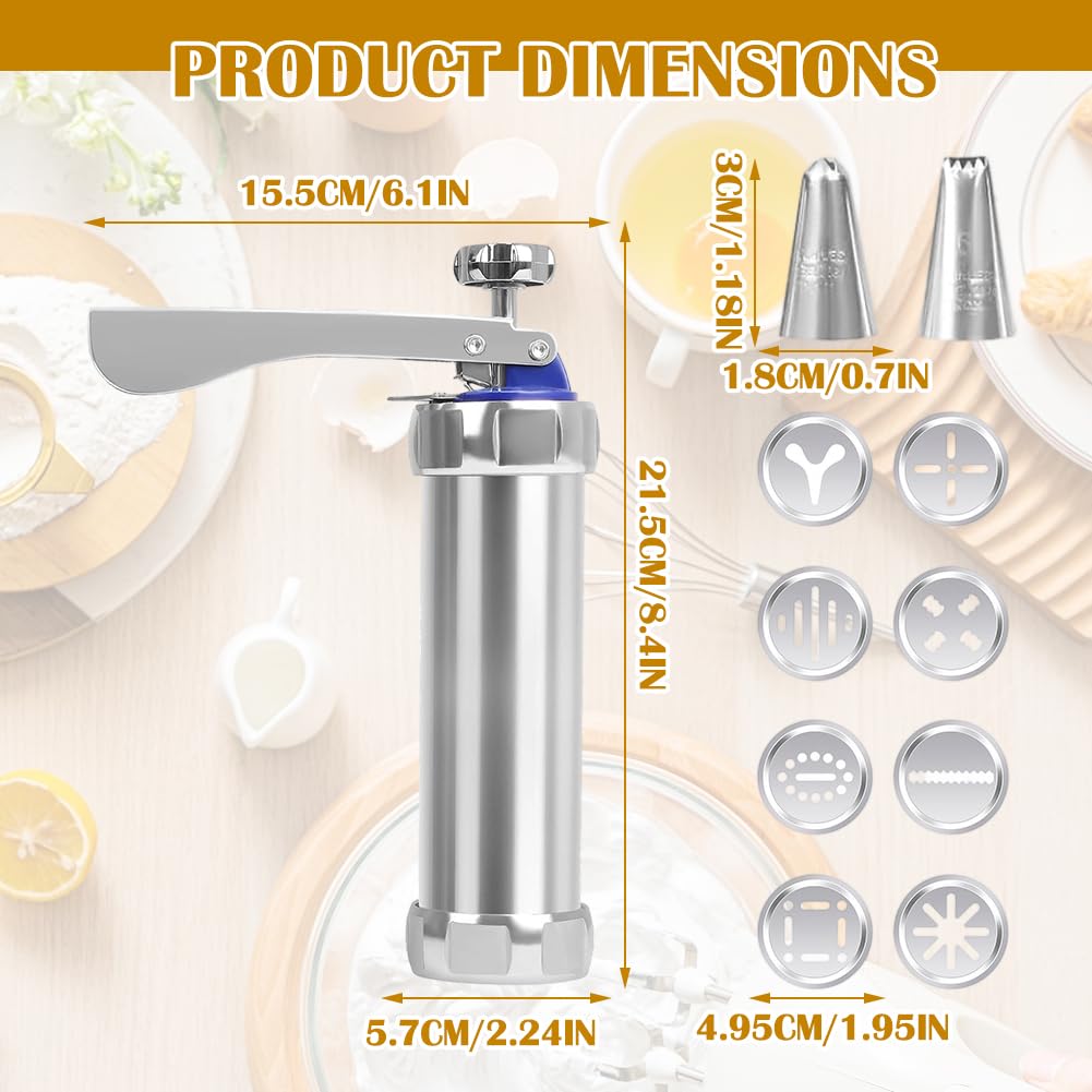 FARYODI Pressa per Pasticceria, Siringa per Pasticceria con 20 Stampi e 8 Ugelli in Acciaio Inox, Siringa per Pasta, Siringa per Dolci, Macchina per Biscotti, Pressa per Biscotti, Pressa per Impasto