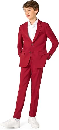 Opposuits Daily Formal Teens Suit - Casual Wedding Outfit - Slim Fit - Including Blazer and Pants - Burgundy - Size 10 Years