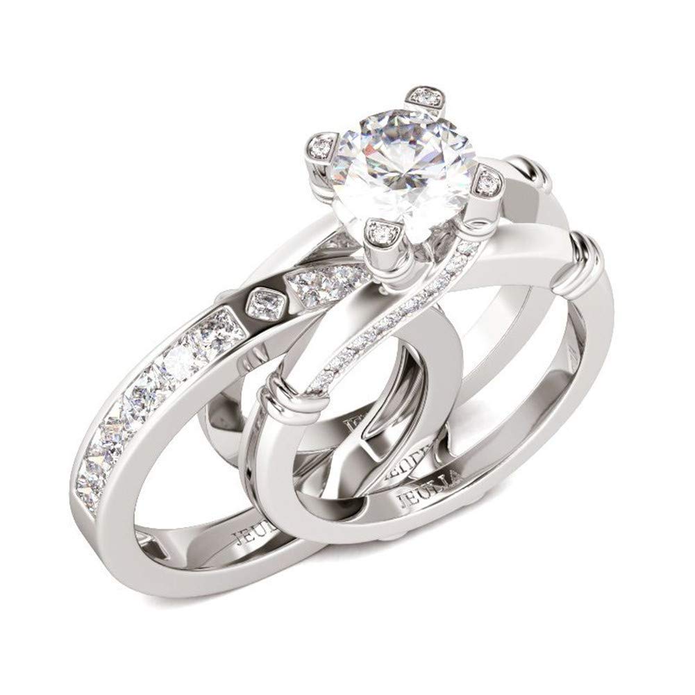 JEULIA Diamond Band Rings for Women cz Sterling Silver Interchangeable Ring Sets Wedding Engagement 