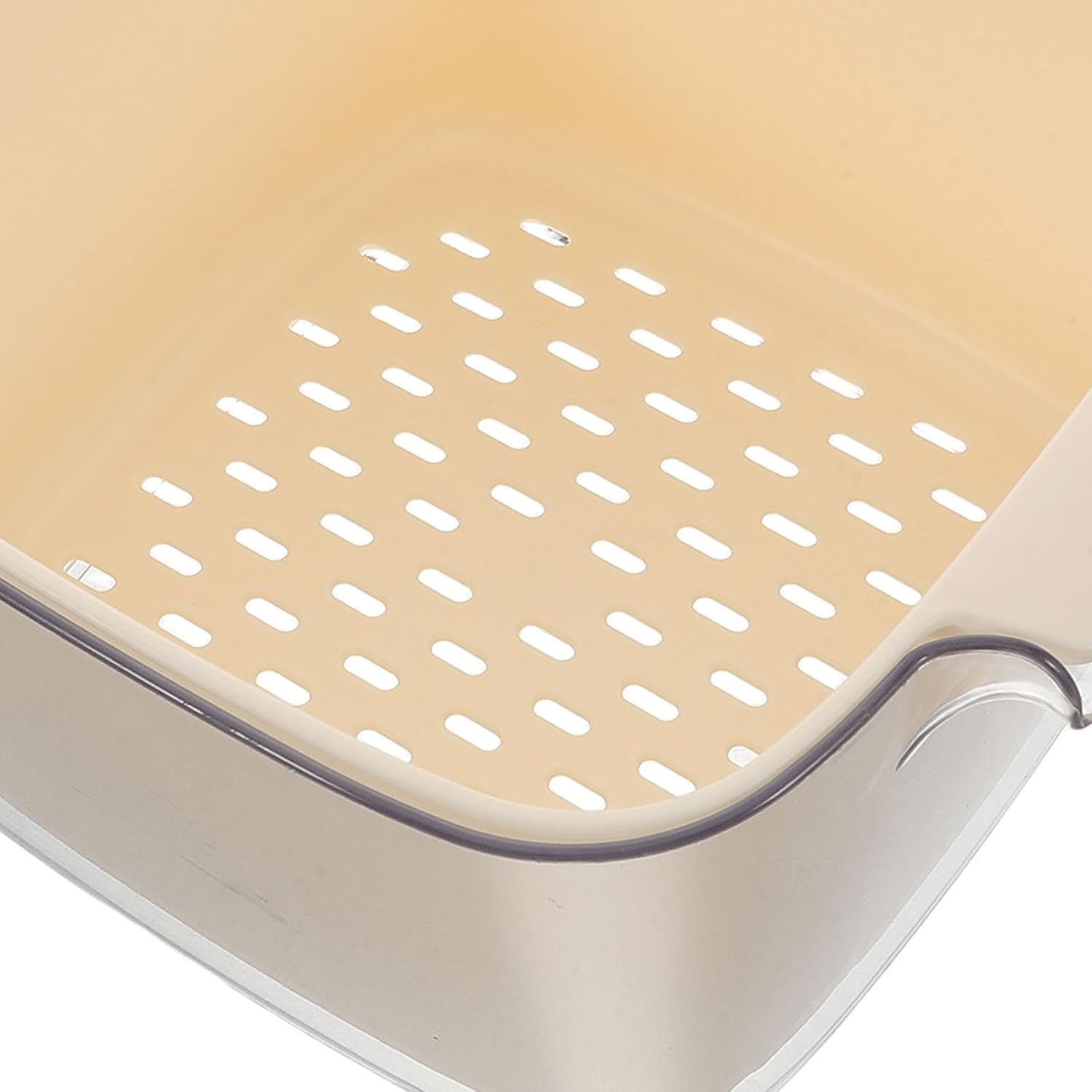 Multifunctional Plastic Drain Basket Bowl with Dual Layer Design for Simultaneous Washing and Draining, Portable Kitchen Colander for Home Use, Stylish Beige Fruit and Vegetable