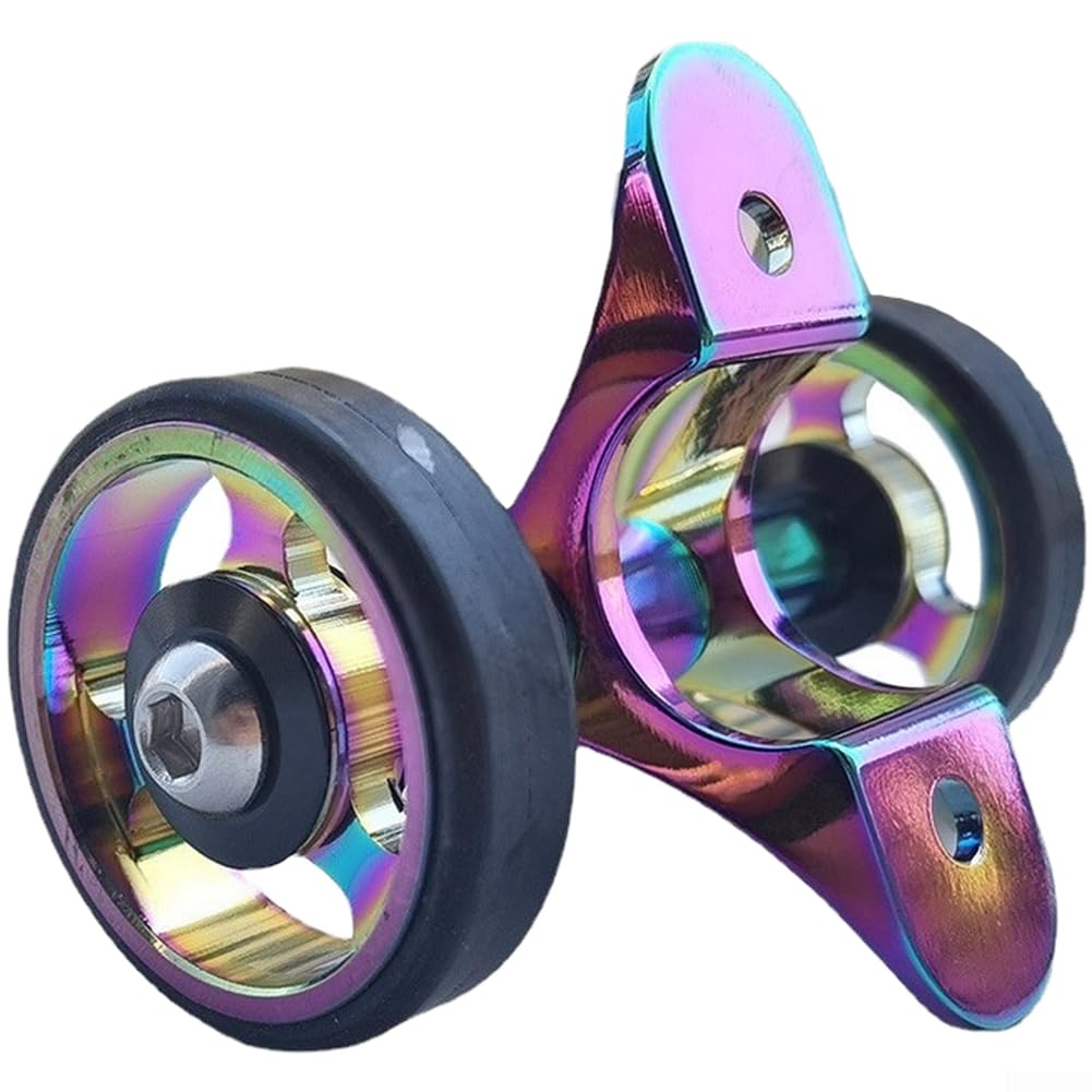 Aluminium Alloy Folding Bike Mudguard Wheels with Smooth Bearings, Compact 42x61x70mm Trailer Cart Wheel for Most Folding Bicycles, Easy Installation Drilling Required(Rainbow Color)