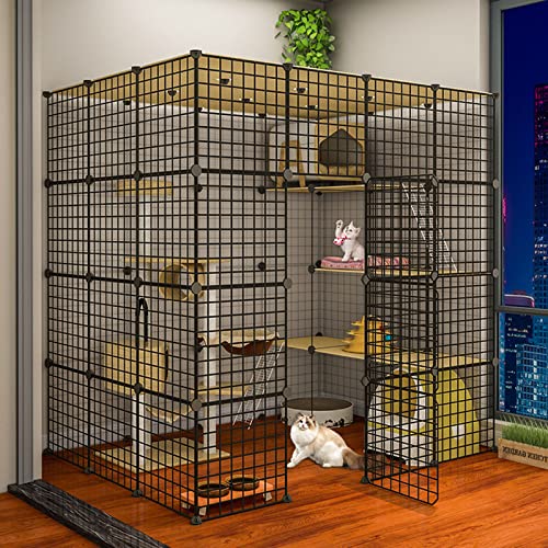 猫ケージ - 猫のプレイペン、DIYペットプレイペン、メタルエンクロージャーネットエクササイズヤードフェンスケージ小動物ケージドア付き FANDIAO