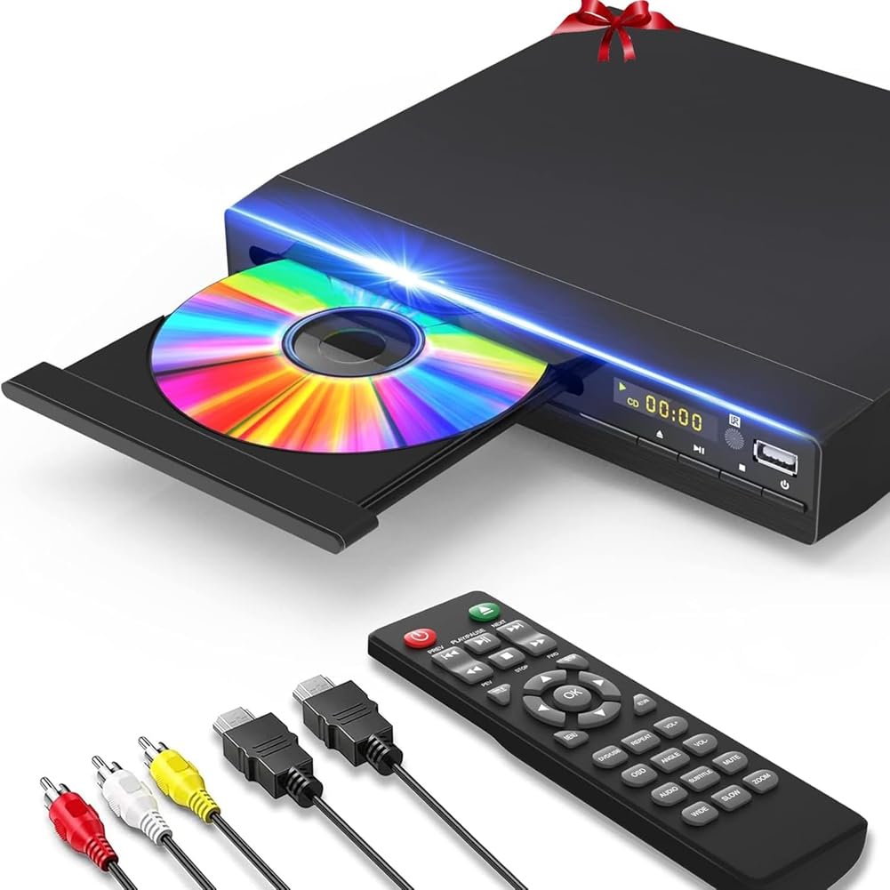 Kompatibler DVD-Recorder-Player für TV mit HD 1080p Upscaling, AV- und Koaxialausgang, USB-Eingang, Fernbedienung, Europäischer Netzadapter EU-Stecker.