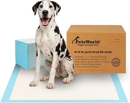 PETSWORLD Giant Dog Potty Pads, Odor-Eliminating, 36" x 36", Ultra Absorbent 5-Layer Leak-Proof Training Pads for Dogs & Cats 36x36, 25 Count